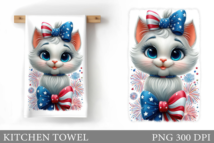 Patriotic Cat Kitchen Towel. Cute Cat Sublimation