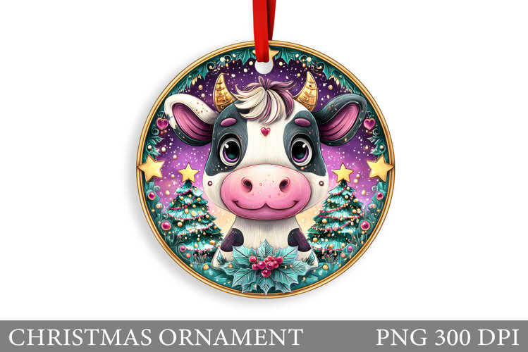 Cute Cow Christmas Ornament. Christmas Ornament Sublimation example image 1