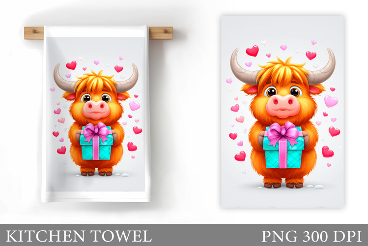 Valentines Cow Kitchen Towel. Valentine Kitchen Towel Design