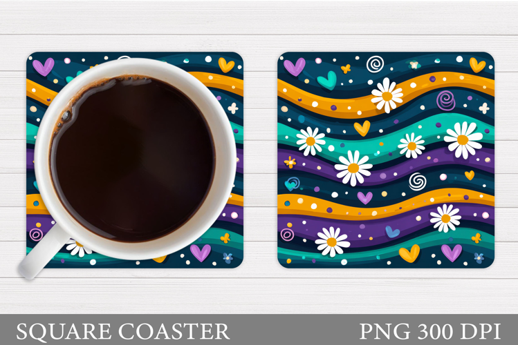 Daisy Flowers Coaster Design. Flowers Sublimation