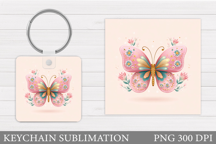 Butterfly Flowers Keychain. Butterfly Keychain Sublimation