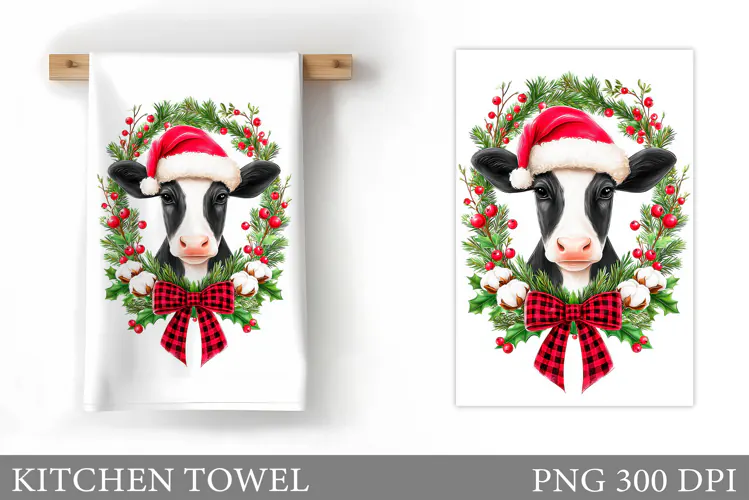 Christmas Cow Kitchen Towel Design. Christmas Kitchen Towel