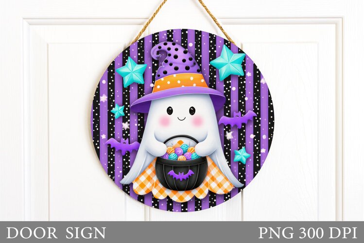 Ghost Door Sign Design. Halloween Door Sign Sublimation example image 1