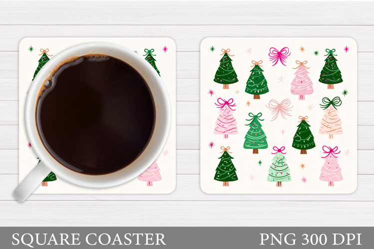 Christmas Tree Coaster Design. Merry Christmas Coaster