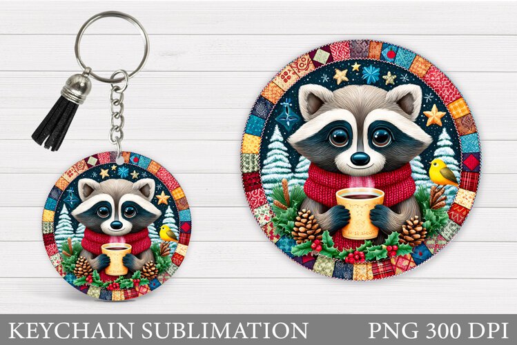 Christmas Raccoon Keychain. Christmas Keychain Sublimation example image 1