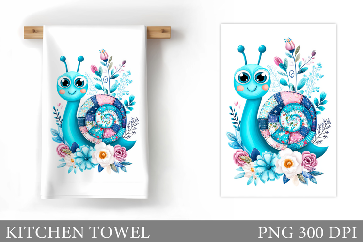 Cute Snail Kitchen Towel. Snail Flowers Kitchen Towel Design