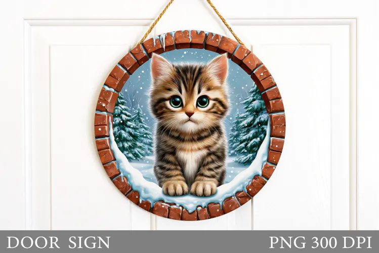 Christmas Cat Door Sign. Christmas Door Sign Sublimation