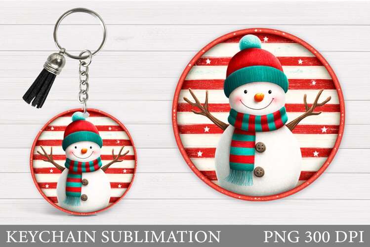 Snowman Keychain Sublimation. Christmas Keychain Design example image 1