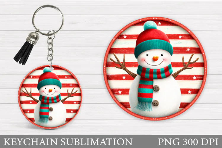 Snowman Keychain Sublimation. Christmas Keychain Design
