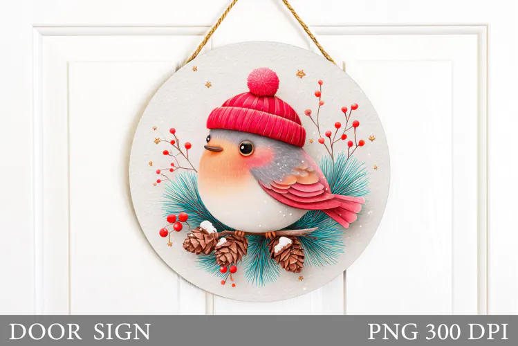 Christmas Bird Door Sign. Christmas Door Sign Sublimation