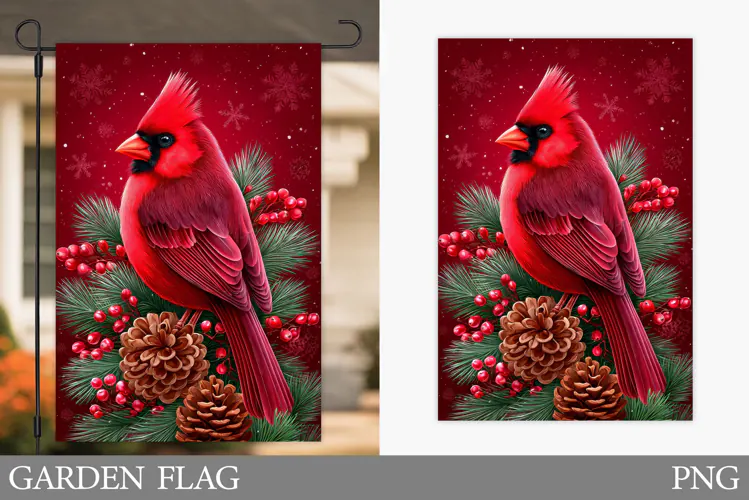 Christmas Cardinal Garden Flag. Christmas Garden Flag Design