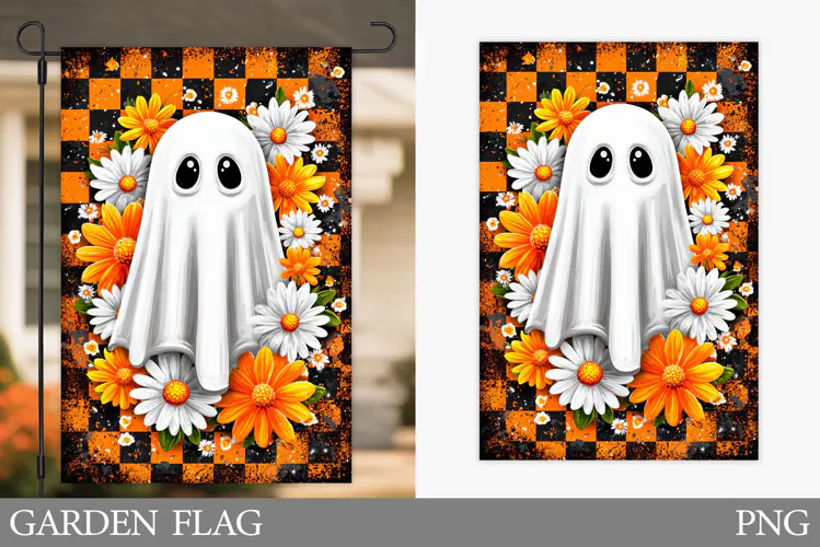 Ghost Garden Flag Sublimation. Halloween Garden Flag Design