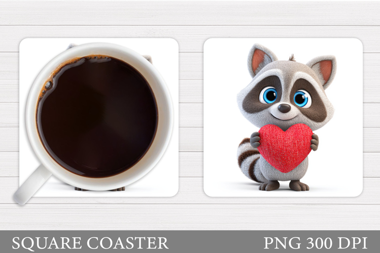 Valentines Raccoon Coaster. Cute Raccoon Coaster Design