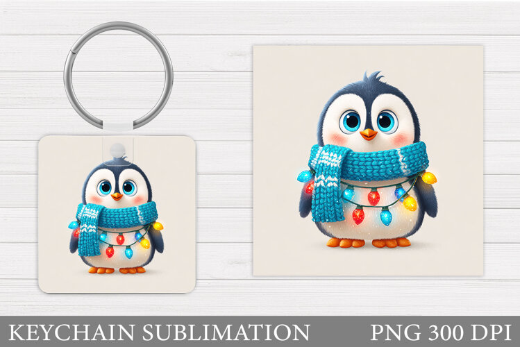 Cute Penguin Keychain Sublimation. Christmas Keychain Design example image 1