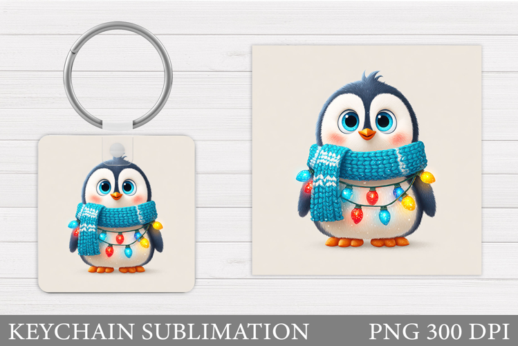 Cute Penguin Keychain Sublimation. Christmas Keychain Design