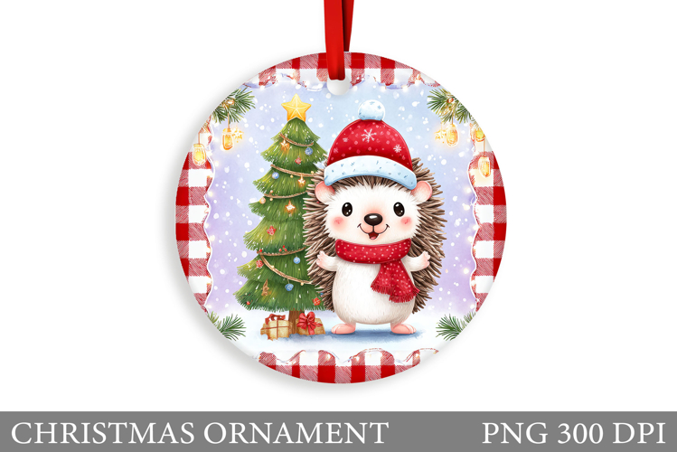 Cute Hedgehog Christmas Ornament. Cute Hedgehog Sublimation
