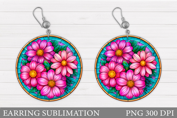 Flowers Earring Sublimation. Floral Round Earring Design