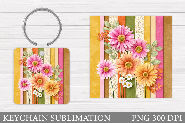 Flowers Keychain Sublimation. Floral Keychain Design