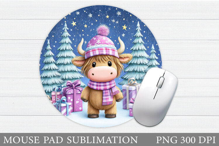 Christmas Cow Mouse Pad. Christmas Mouse Pad Sublimation example image 1