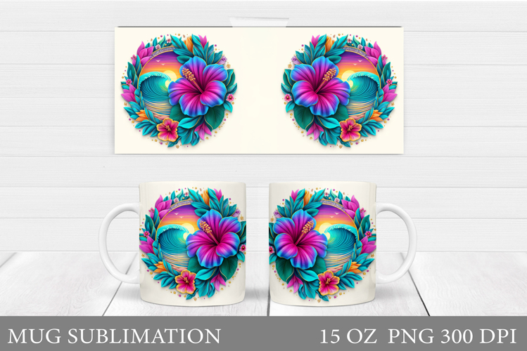 Hibiscus Mug Sublimation. Sea Mug Wrap Design