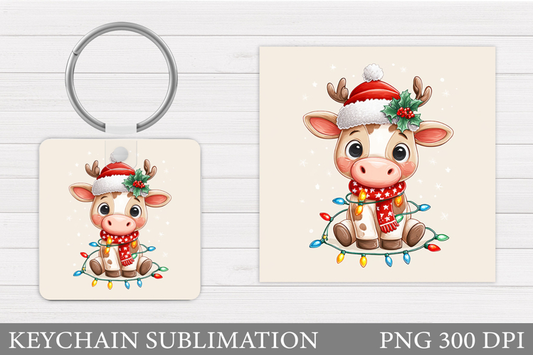 Christmas Cow Keychain. Christmas Keychain Design