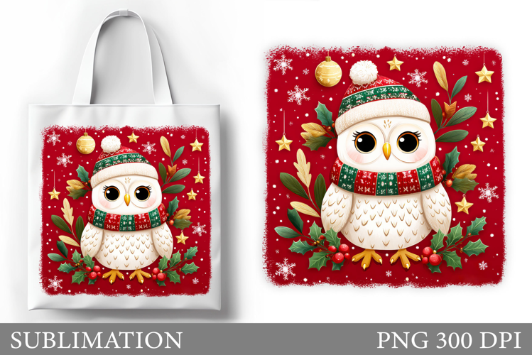Christmas Owl Tote Bag. Christmas Tote Bag Sublimation