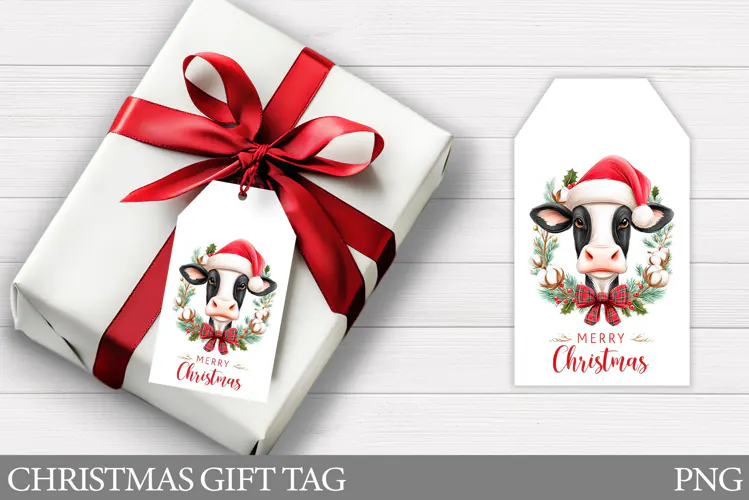Christmas Cow Gift Tag Design. Christmas Gift Tag Printable