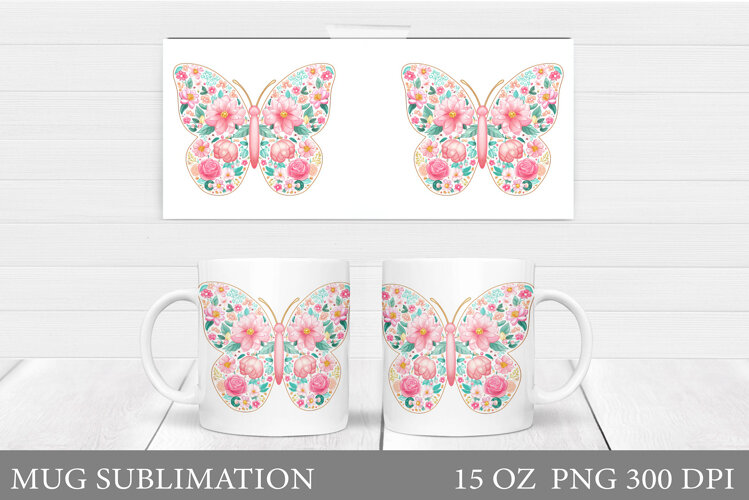 Butterfly Mug Wrap Design. Butterfliy Mug Sublimation example image 1