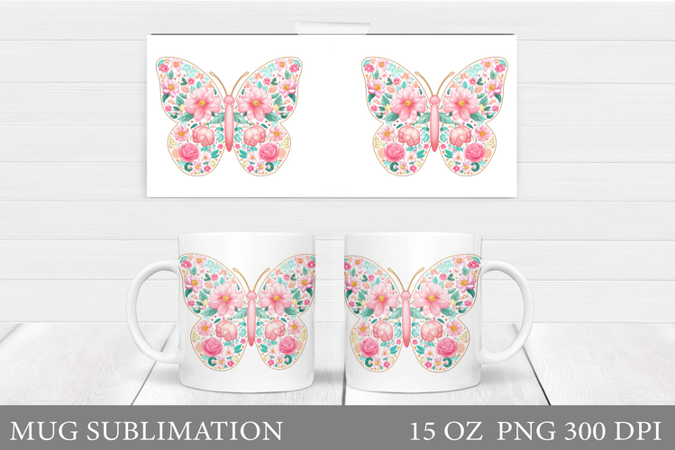 Butterfly Mug Wrap Design. Butterfliy Mug Sublimation