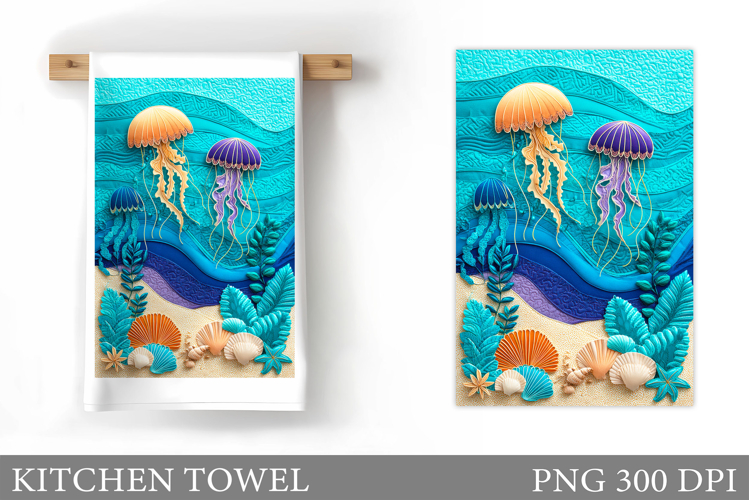 Jellyfish Kitchen Towel. Sea Kitchen Towel Sublimation