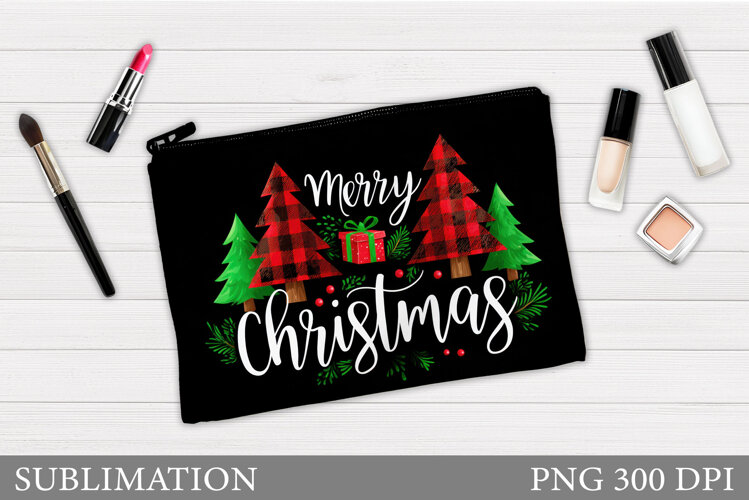 Merry Christmas Cosmetics Bag. Christmas Tree Makeup Bag example image 1