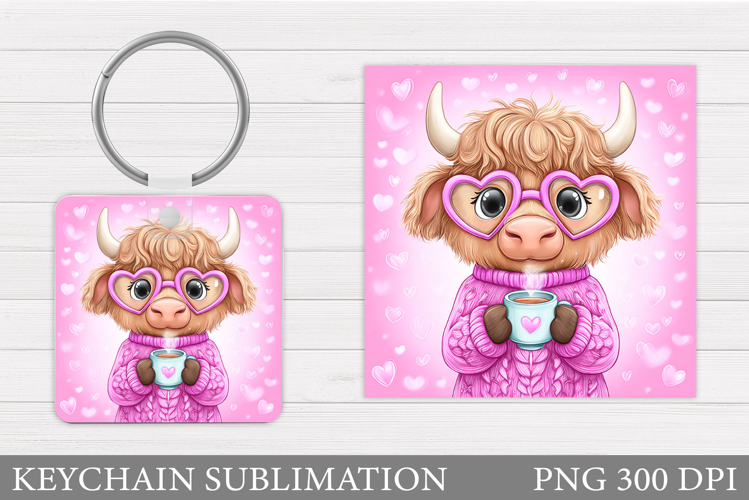 Valentines Cow Keychain. Valentine Keychain Sublimation