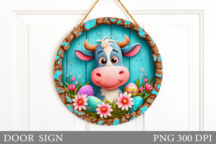 Easter Cow Door Sign Sublimation. Easter Door Sign Design