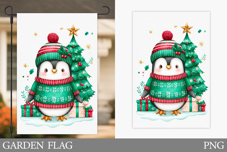 Penguin Garden Flag. Christmas Garden Flag Sublimation
