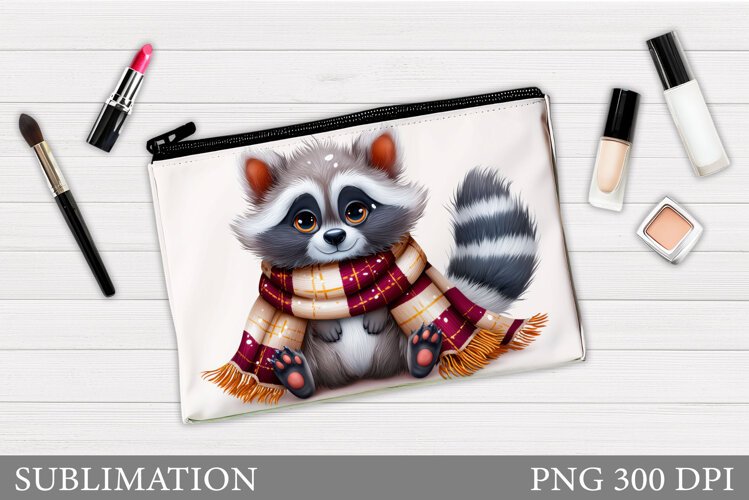Christmas Raccoon Makeup Bag. Merry Christmas Cosmetics Bag example image 1