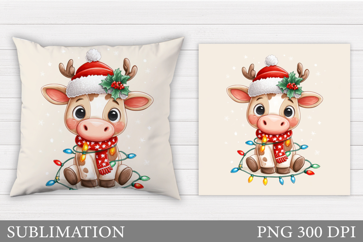 Christmas Cow Pillow Design. Christmas Pillow Sublimation