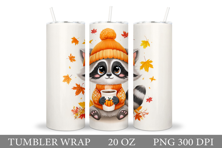 Fall Raccoon Tumbler Design. Fall Tumbler Sublimation