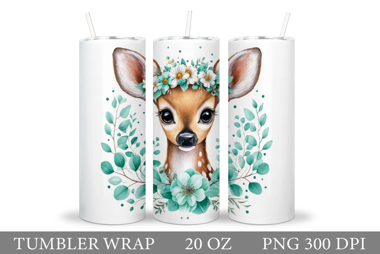 Cute Deer Tumbler Sublimation. Flowers Tumbler Design