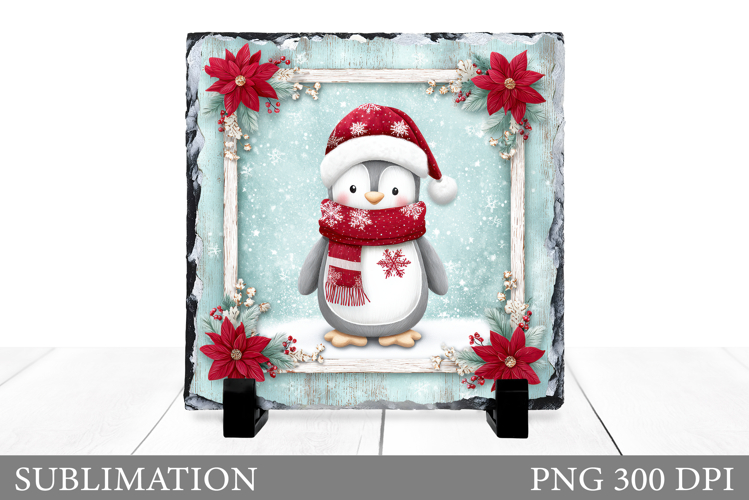 Christmas Penguin Slate Design. Cute Penguin Sublimation