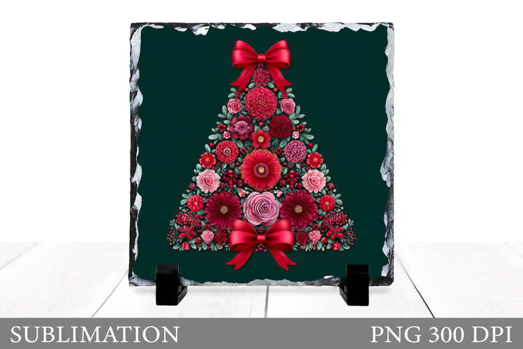Floral Christmas Tree Slate. Christmas Tree Sublimation example image 1