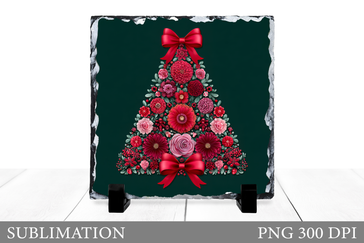 Floral Christmas Tree Slate. Christmas Tree Sublimation