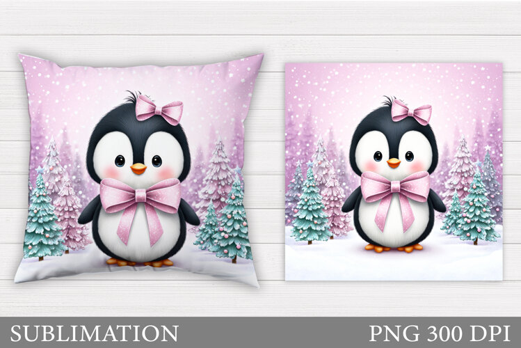 Christmas Penguin Pillow. Christmas Pillow Sublimation example image 1