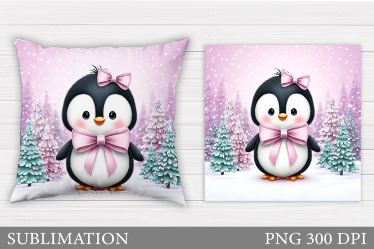Christmas Penguin Pillow. Christmas Pillow Sublimation