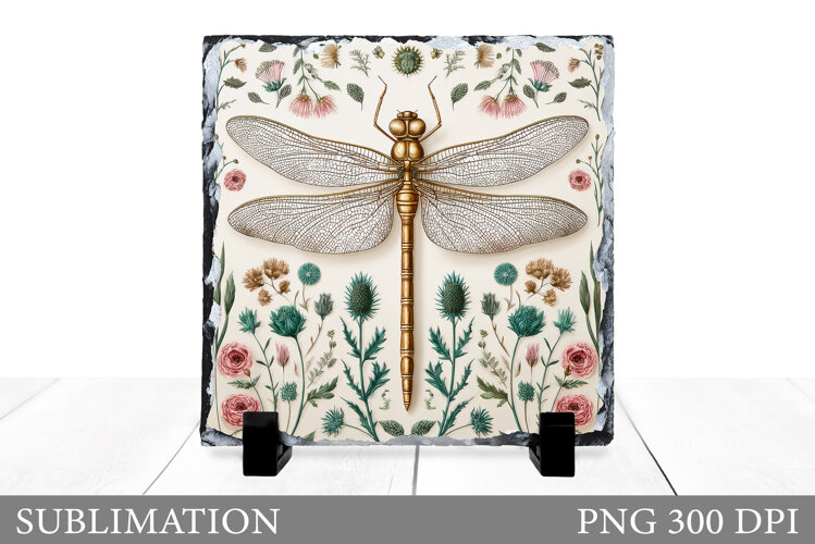 Dragonfly Slate Sublimation. Dragonfly Flowers Sublimation example image 1