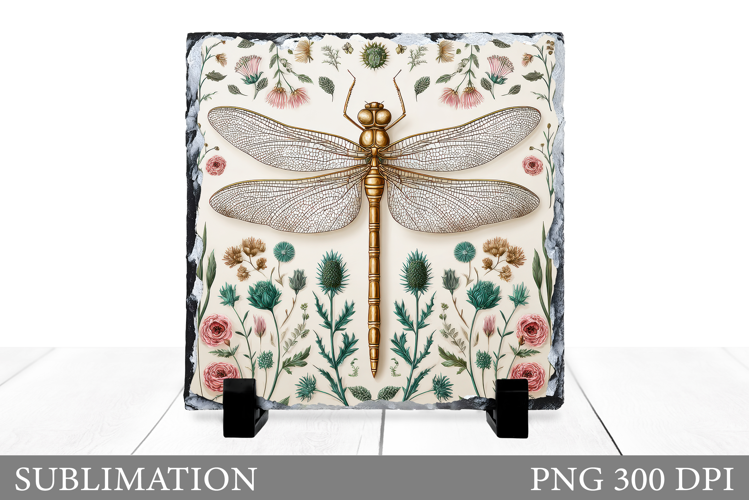 Dragonfly Slate Sublimation. Dragonfly Flowers Sublimation