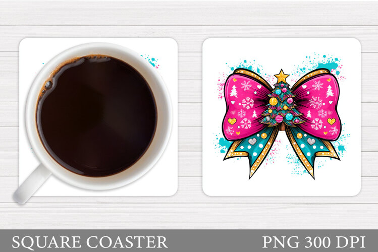 Christmas Bow Coaster. Christmas Coaster Sublimation example image 1
