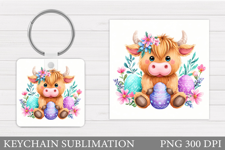 Easter Cow Keychain Design. Easter Keychain Sublimation