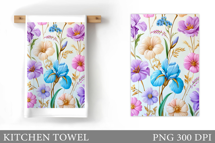 Floral Kitchen Towel Design. Flowers Kitchen Towel