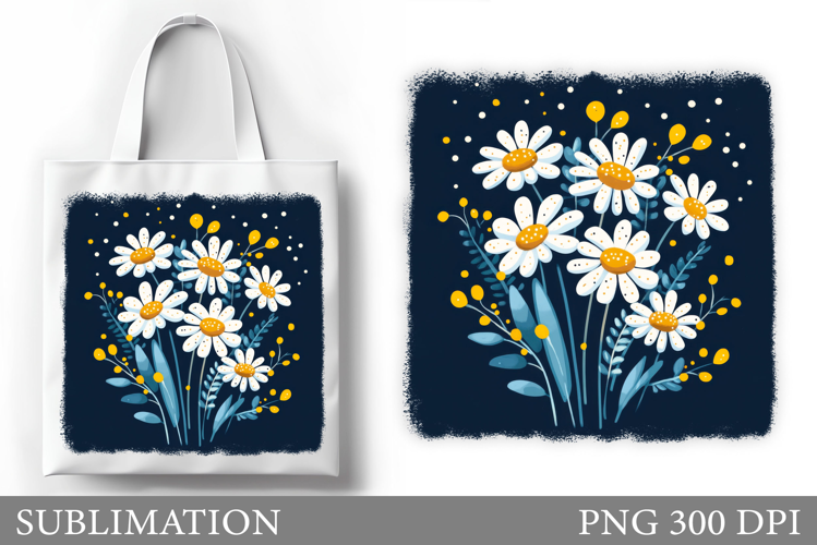 Daisy Flowers Tote Bag. Flowers Sublimation