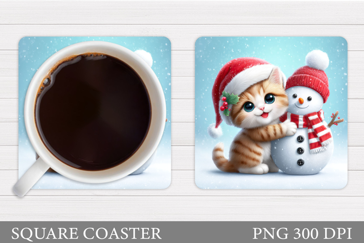 Christmas Cat Coaster Design. Christmas Coaster Sublimation